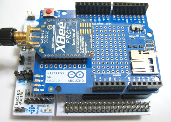 Nucleo Board STM32F4 + Wireless SD Shield (XBee Shield)